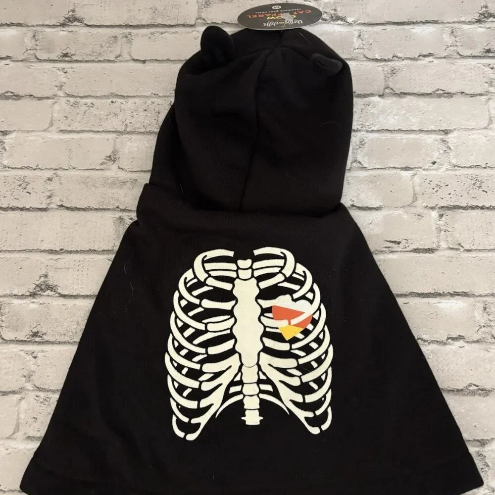 Thrills & Chills Cat Skeleton Cape Halloween Costume Size M NWT